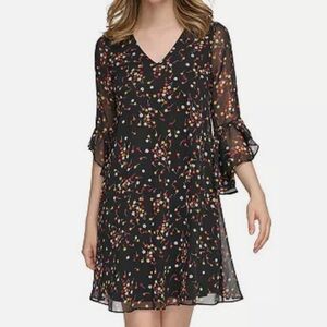 Calvin Klein Black Floral Long Sleeve Dress